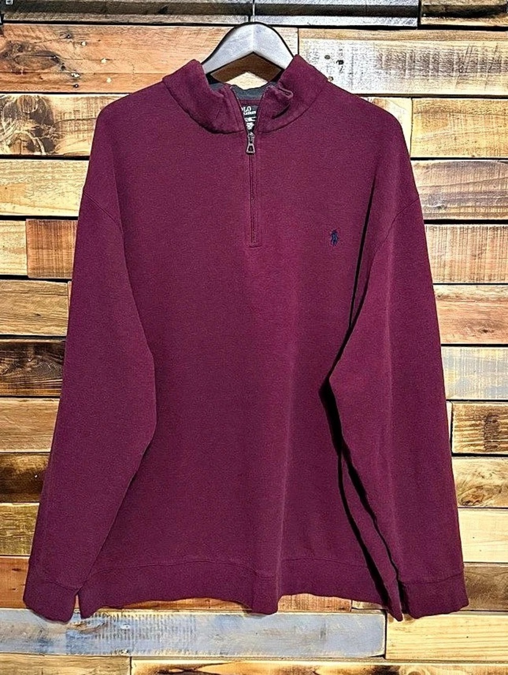 Polo Ralph Lauren Burgundy Quarter Zip Pullover Sweater Navy Blue Pony 3XLT EUC